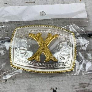 Oker Western Style Initial Letter X‎ Belt Buckle Gold Silver Two-Tone Metal